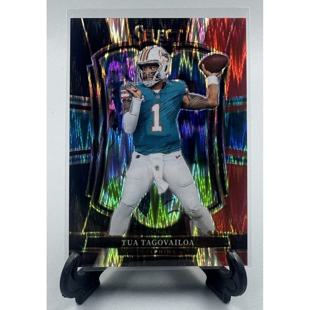 2025 Panini Select‎ Premier Level Tua Tagovailoa #181 Black & Red Prizm Shock